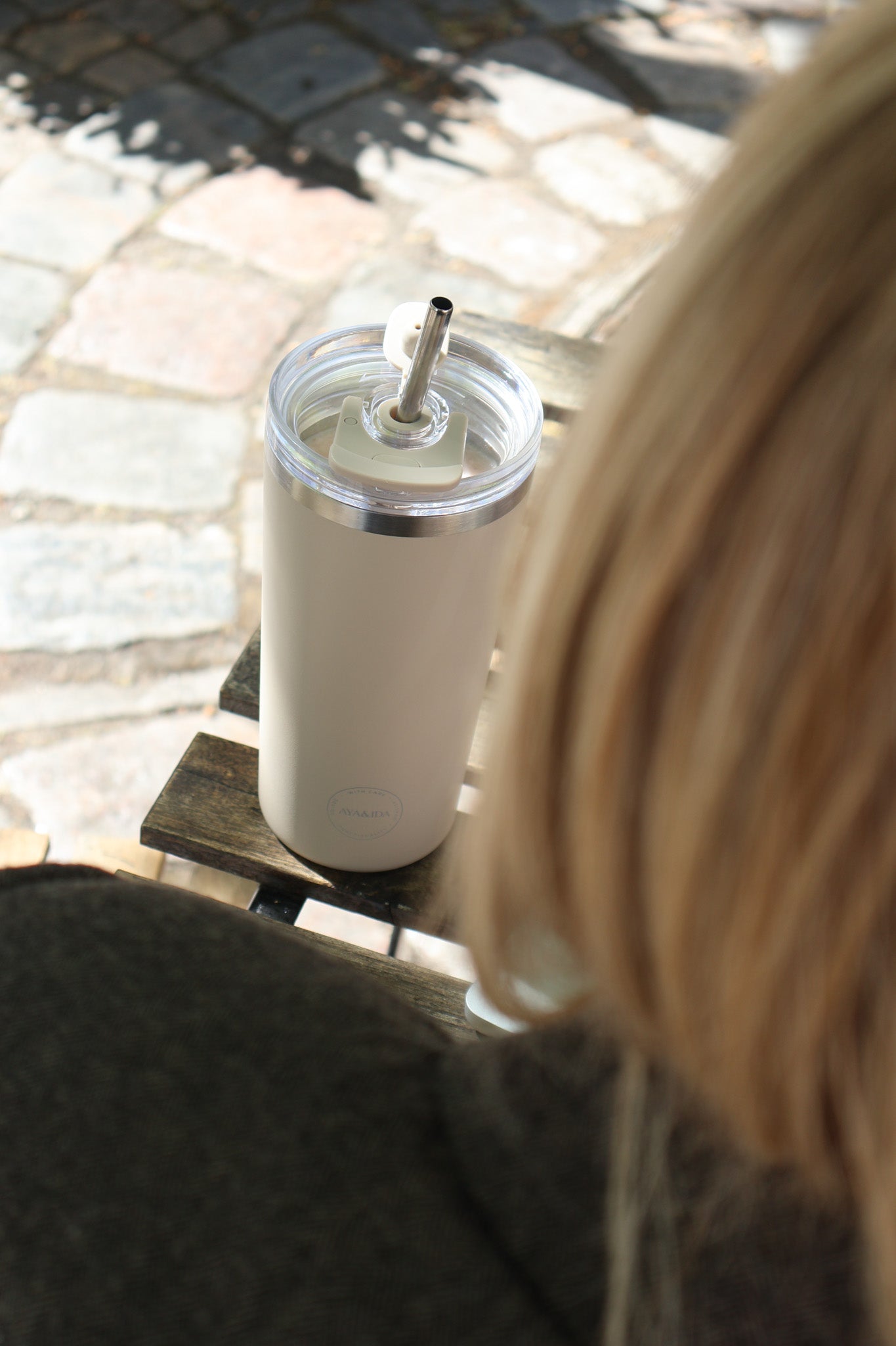 Termokop med sugerør, Cream Beige - 600 ml